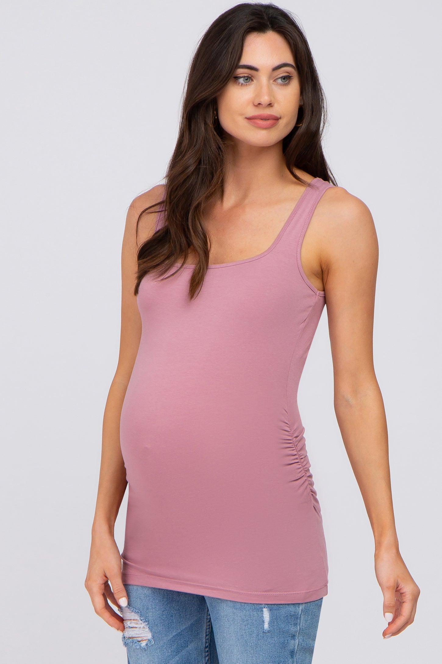 Mauve Ruched Maternity Tank Top