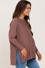 Mocha Dolman Sleeve Side Slit Maternity Sweater