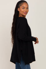 Black Dolman Sleeve Side Slit Sweater