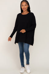Black Dolman Sleeve Side Slit Sweater