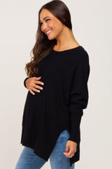 Black Dolman Sleeve Side Slit Maternity Sweater