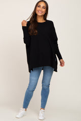 Black Dolman Sleeve Side Slit Maternity Sweater