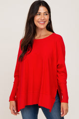 Red Dolman Sleeve Side Slit Maternity Sweater