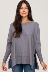 Heather Grey Dolman Sleeve Side Slit Maternity Sweater
