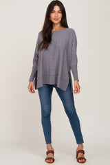 Heather Grey Dolman Sleeve Side Slit Sweater