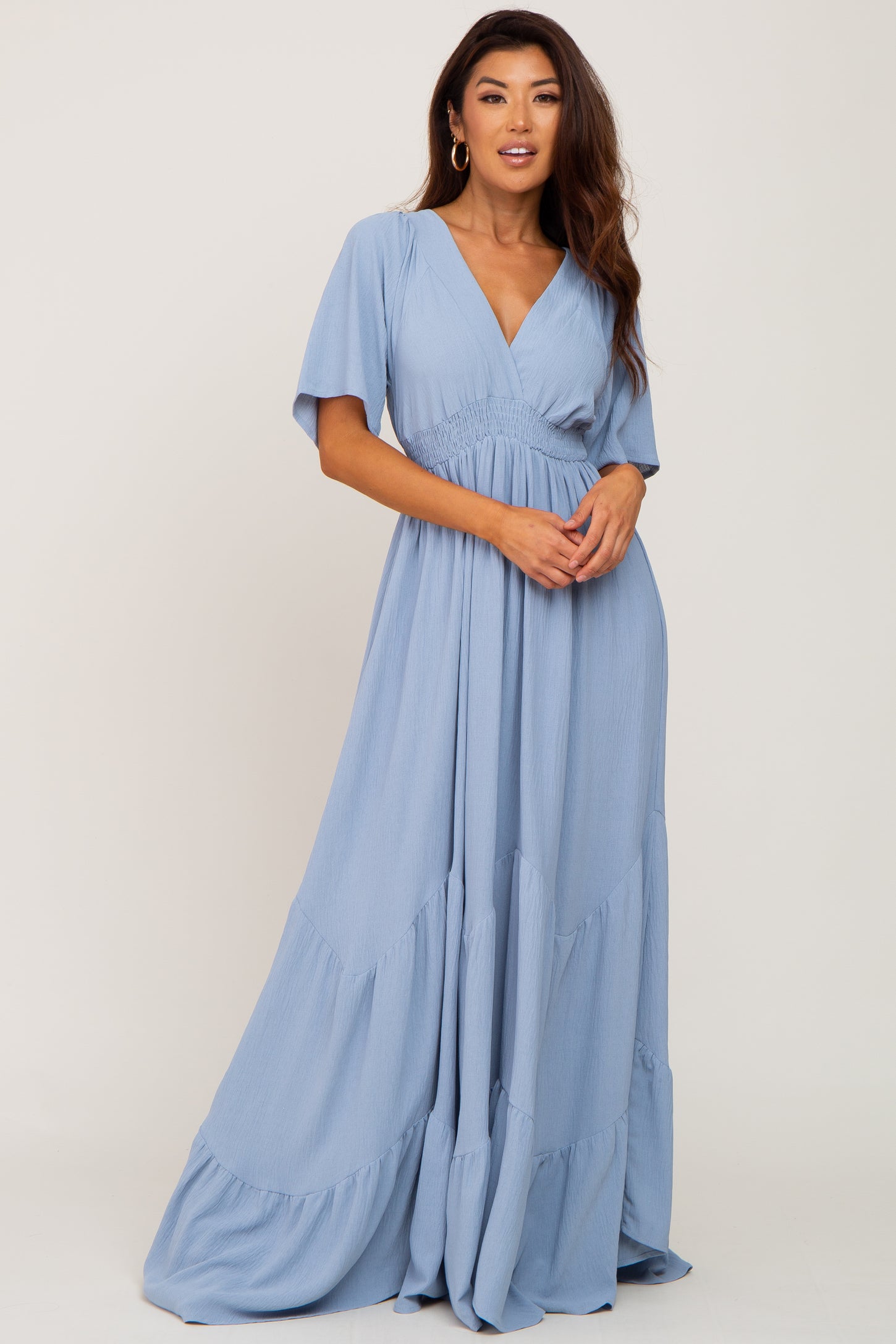 Light Blue Deep V-Neck Maternity Maxi Dress Light Blue Deep V-Neck Maternity Maxi Dress