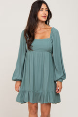 Olive Square Neck Puff Long Sleeve Maternity Dress