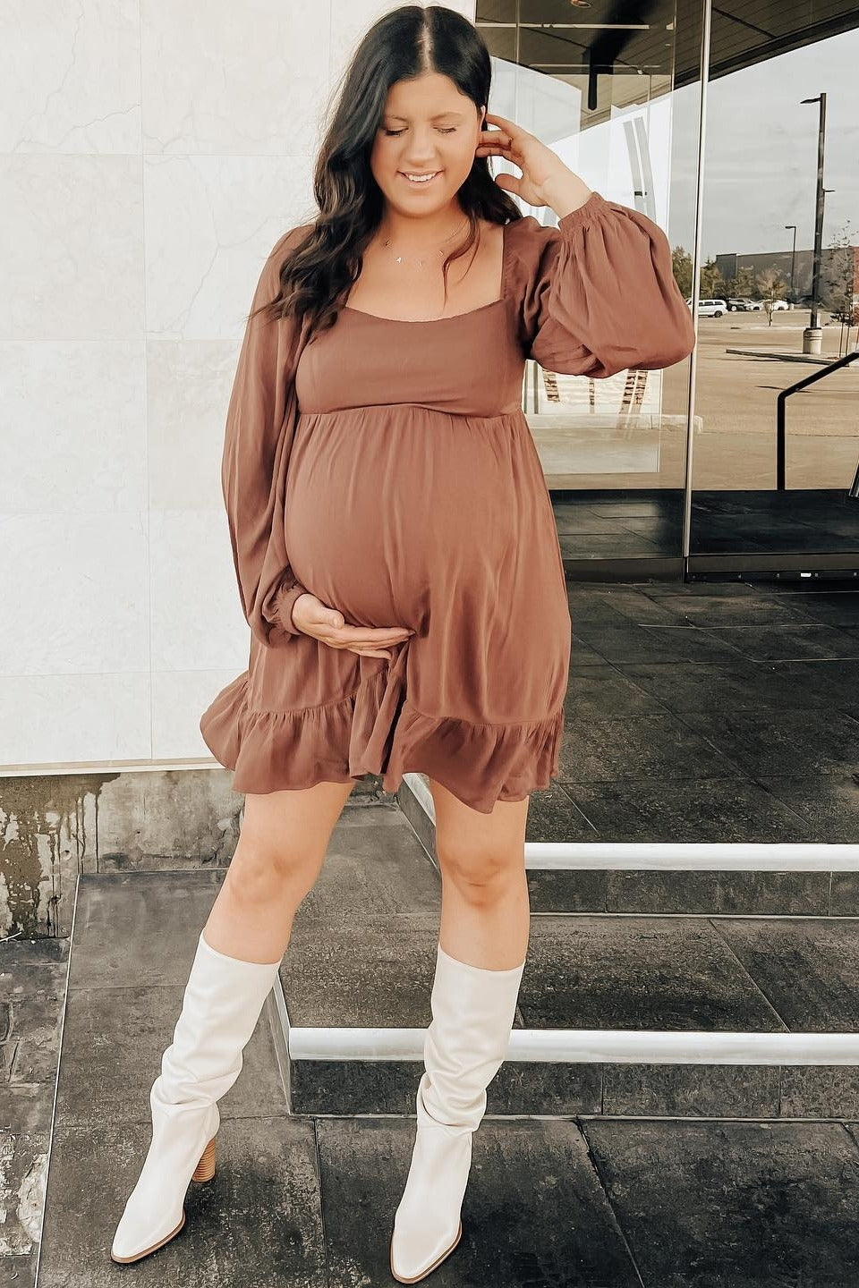 long sleeve brown maternity dress Angel Maternity Annabella Knit Maternity Dress in Rust