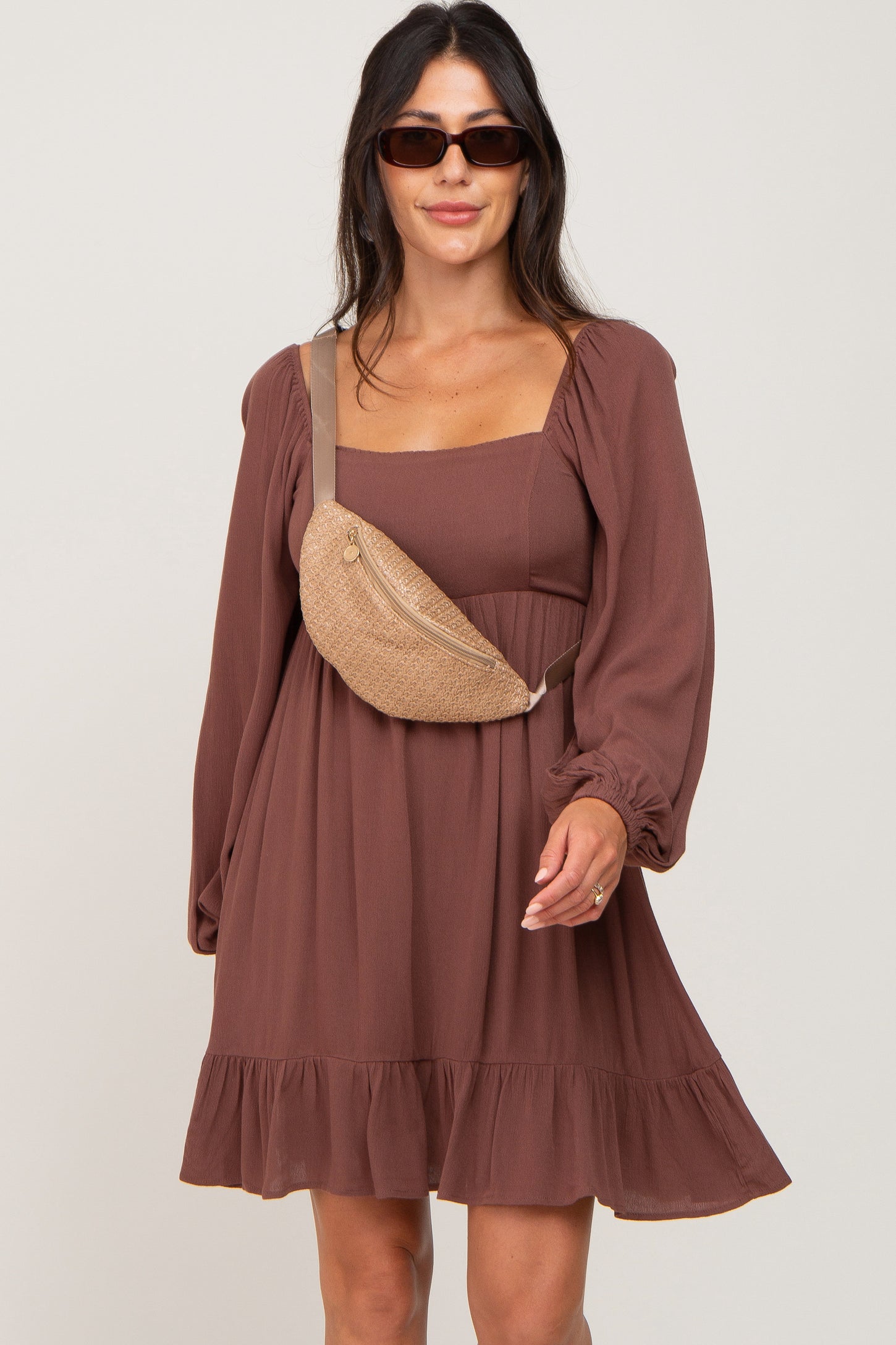 puffy long sleeve dress Brown Square Neck Puff – PinkBlush subcategory3:black maxi dresses Hidden back zipper/clasp STAUD, Gwen Mini Dress Material:Wood and Metal