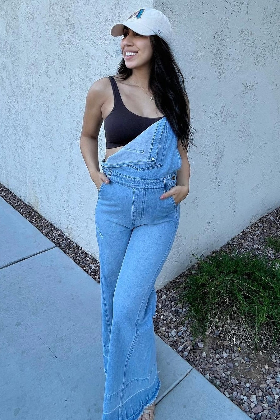 Blue Light Wash Denim Distressed Wide Leg Overalls