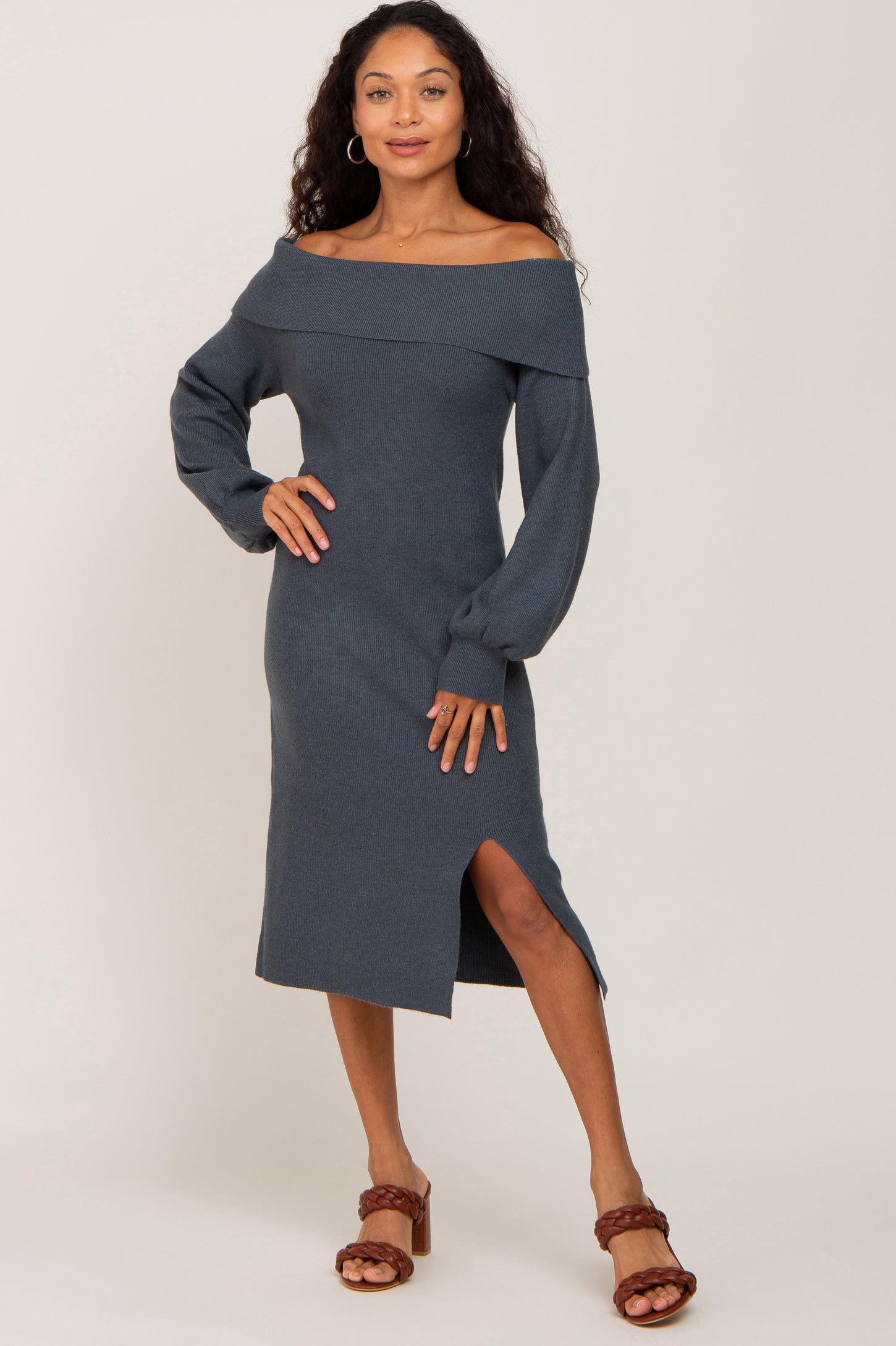 Teal Off Shoulder Sweater Dress PinkBlush Teal Off Shoulder Sweater Dress PinkBlush