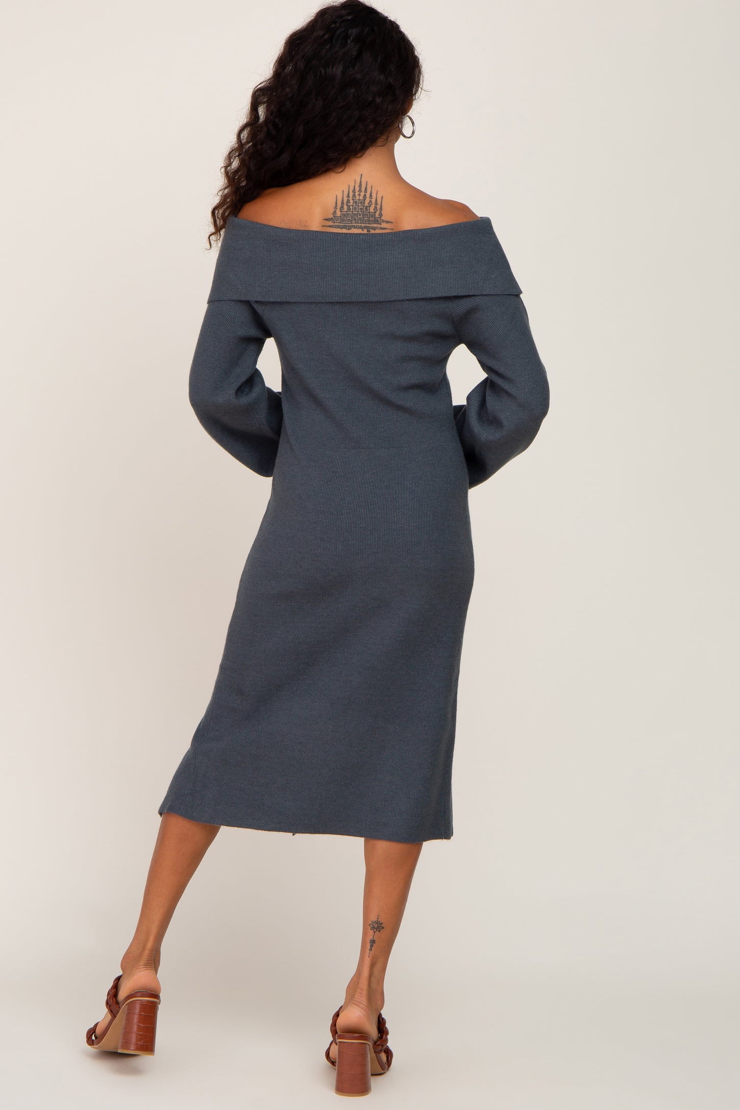 teal sweater dress Ribbed Long Sleeve Midi | Womens | Large | Polyester/Viscose owned brand Turquoise Multi Tie-Back Sweater Midi