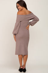 Mocha Off Shoulder Maternity Sweater Dress