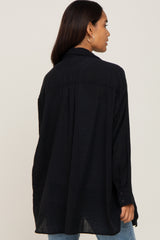 Black Lightweight Sheer Button Down Maternity Blouse