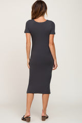 Charcoal Fitted Midi Dress