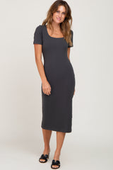 Charcoal Fitted Midi Dress