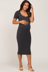 Charcoal Fitted Maternity Midi Dress