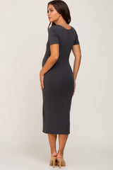 Charcoal Fitted Maternity Midi Dress