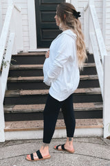 White Button Front Ribbed Trim Hooded Maternity Sweatshirt