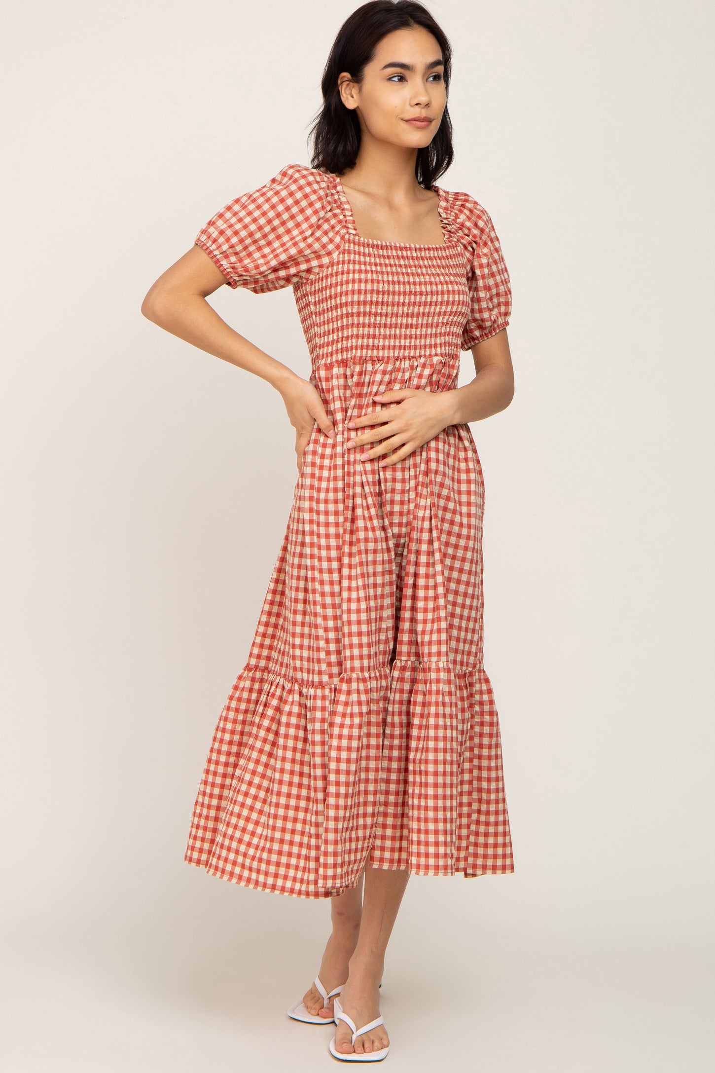 gingham smocked midi dress 'Harriet' Gingham Smocked Midi Dress