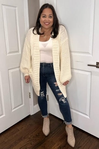 Cream Cable Knit Front Pocket Cardigan