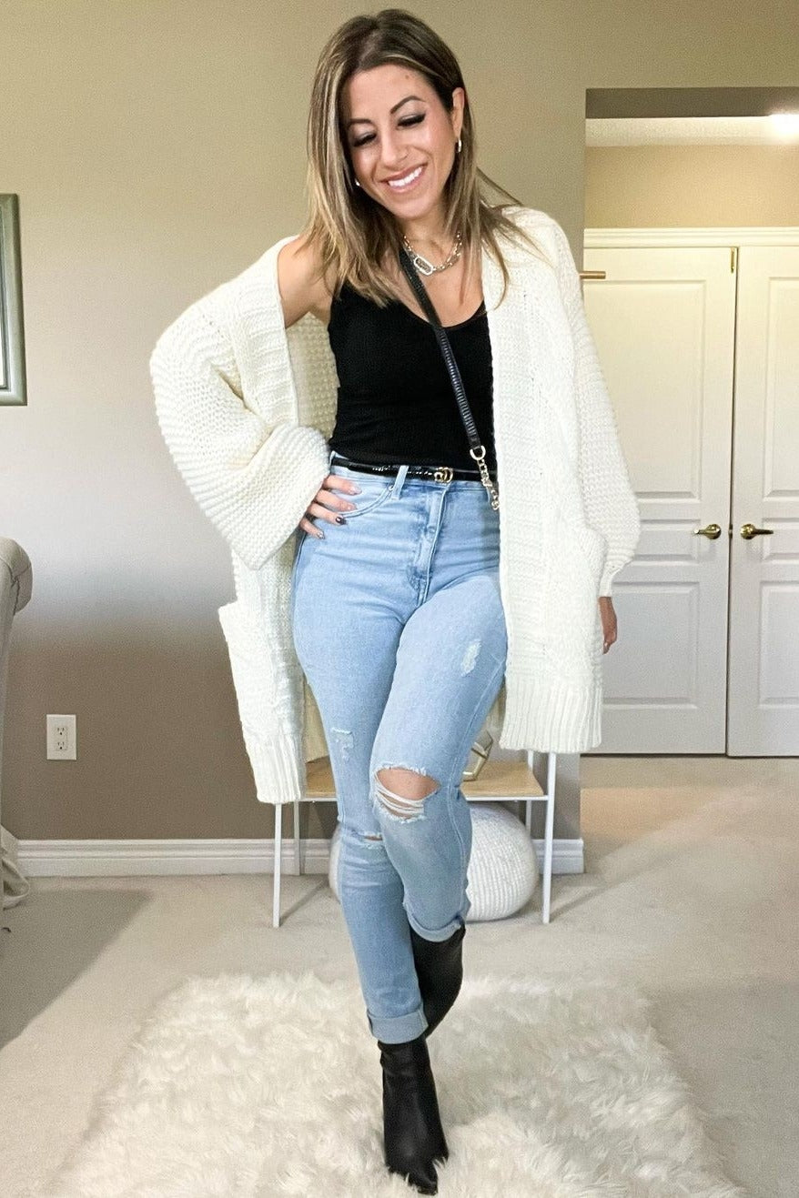 Cream Cable Knit Front Pocket Cardigan