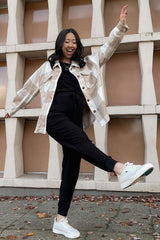 Beige Plaid Knit Maternity Shirt Jacket