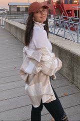 Beige Plaid Knit Shirt Jacket