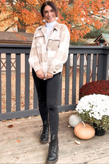 Beige Plaid Knit Shirt Jacket