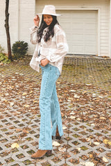 Beige Plaid Knit Shirt Jacket