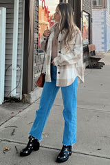 Beige Plaid Knit Shirt Jacket