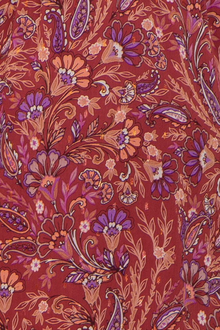 Burgundy Paisley Print Long Sleeve Maternity Dress