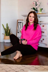Pink Funnel Neck Dolman Sleeve Sweater