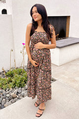 Black Multi-Color Floral Sleeveless Tiered Maternity Maxi Dress