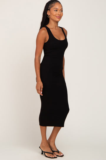 Black Fitted Knit Midi Dress
