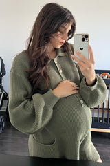 Olive Button Down Maternity Sweater Romper