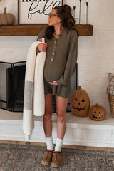 Olive Button Down Maternity Sweater Romper
