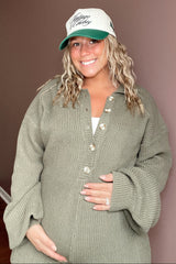 Olive Button Down Maternity Sweater Romper