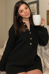 Black Button Down Sweater Romper