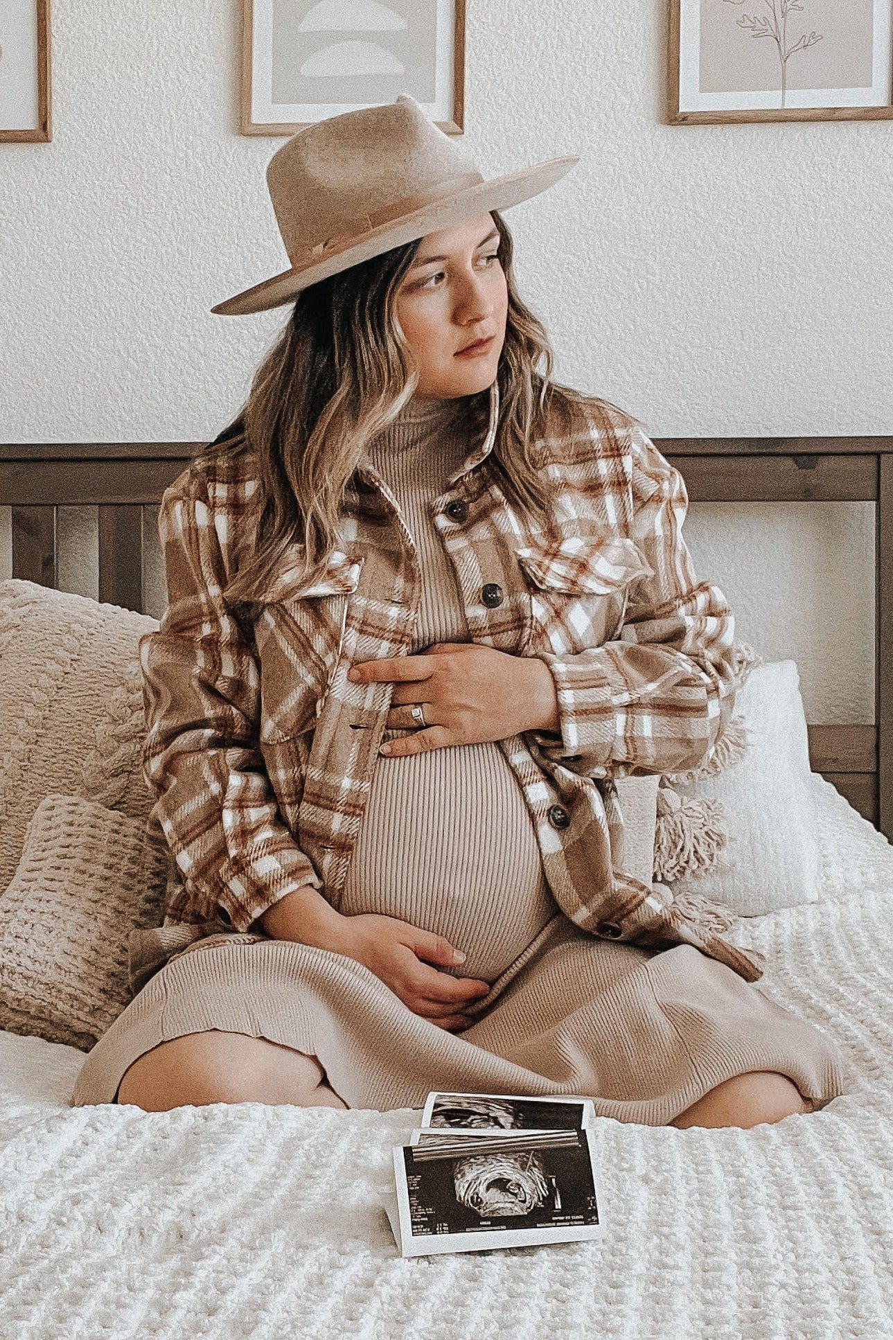 Light Mocha Plaid Front Pocket Maternity Shacket