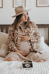 Light Mocha Plaid Front Pocket Maternity Shacket