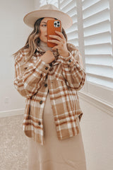 Light Mocha Plaid Front Pocket Maternity Shacket