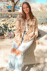 Light Mocha Plaid Front Pocket Shacket