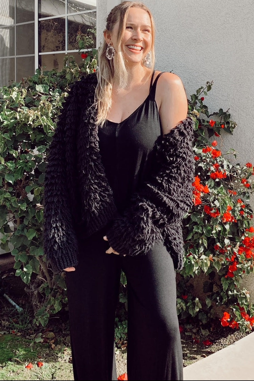 Black Contrast Oversized Sherpa Coat
