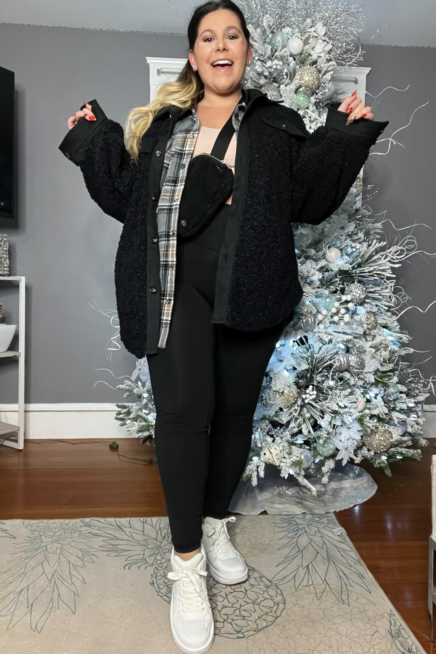 Black Contrast Oversized Sherpa Coat