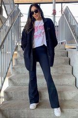 Black Contrast Oversized Sherpa Coat