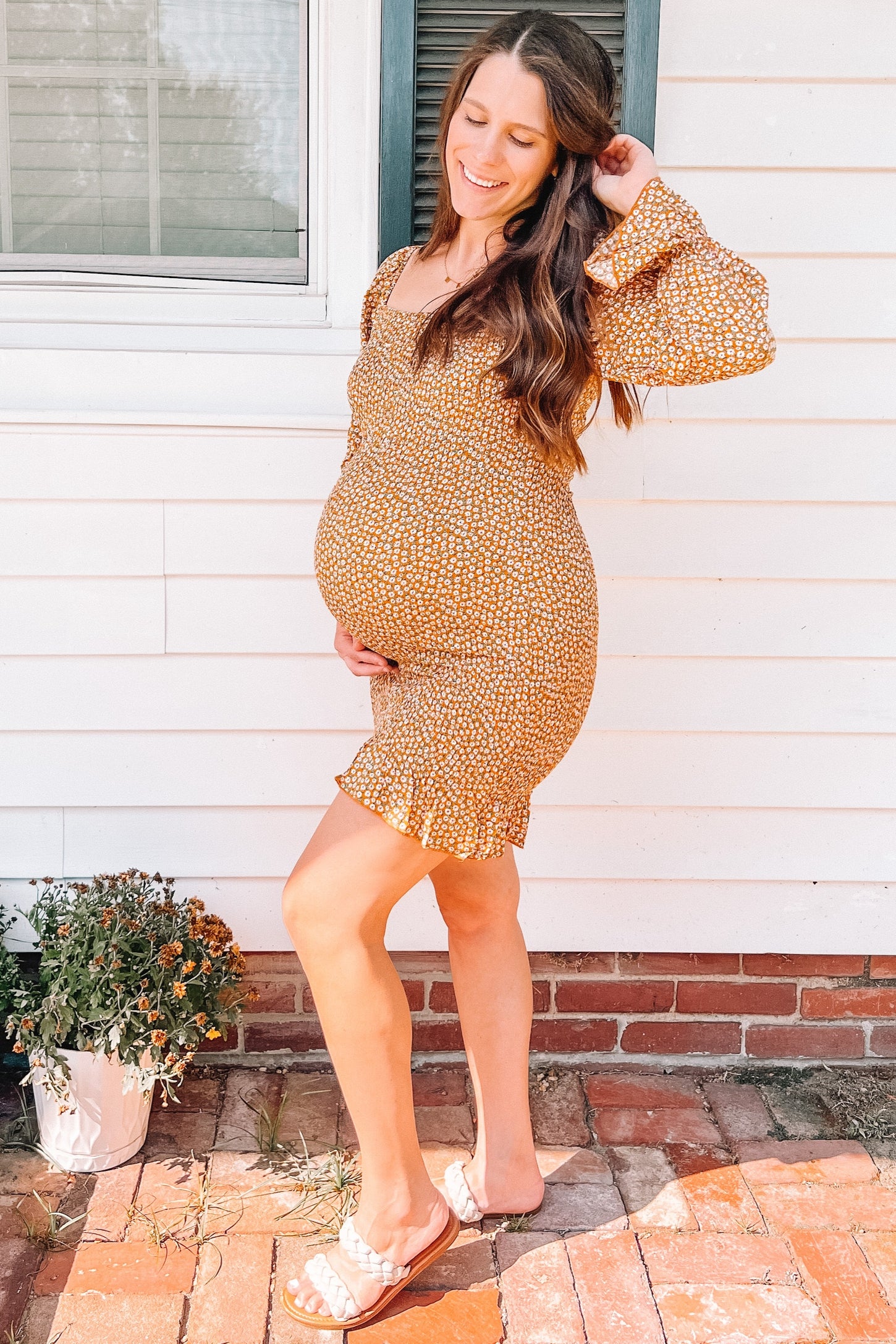 maternity dresses mini Momyknows Apricot Irregular Neck Asymmetric Shoulder Bandage Party Dress Bodycon Baby Shower Maternity Mini Dress, Apricot / M
