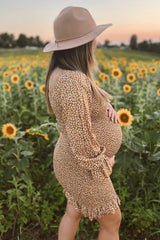 Yellow Ditsy Floral Smocked Long Sleeve Maternity Mini Dress