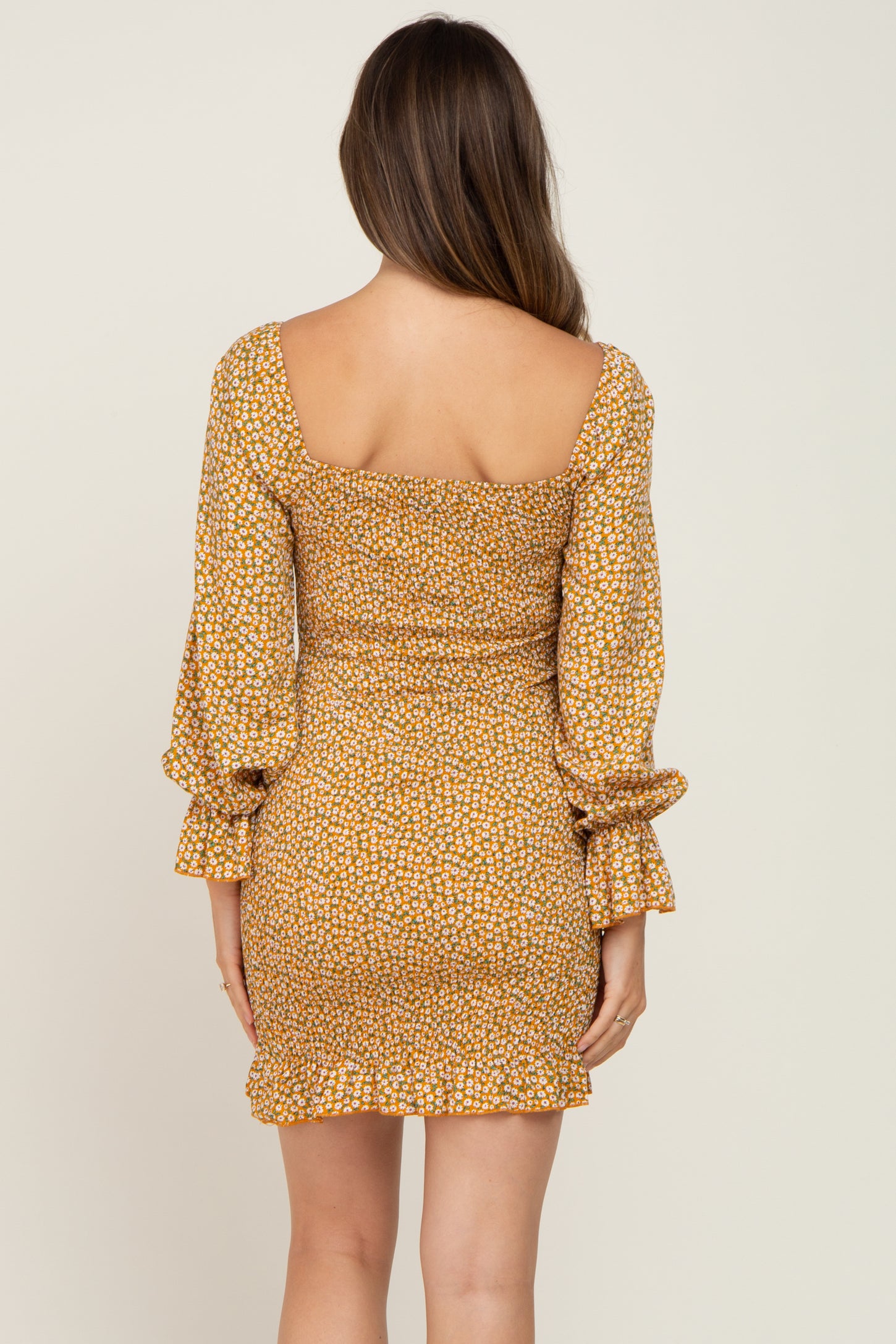 Yellow Ditsy Floral Smocked Long Sleeve Maternity Mini Dress PinkBlush Yellow Ditsy Floral Smocked Long Sleeve Maternity Mini Dress PinkBlush