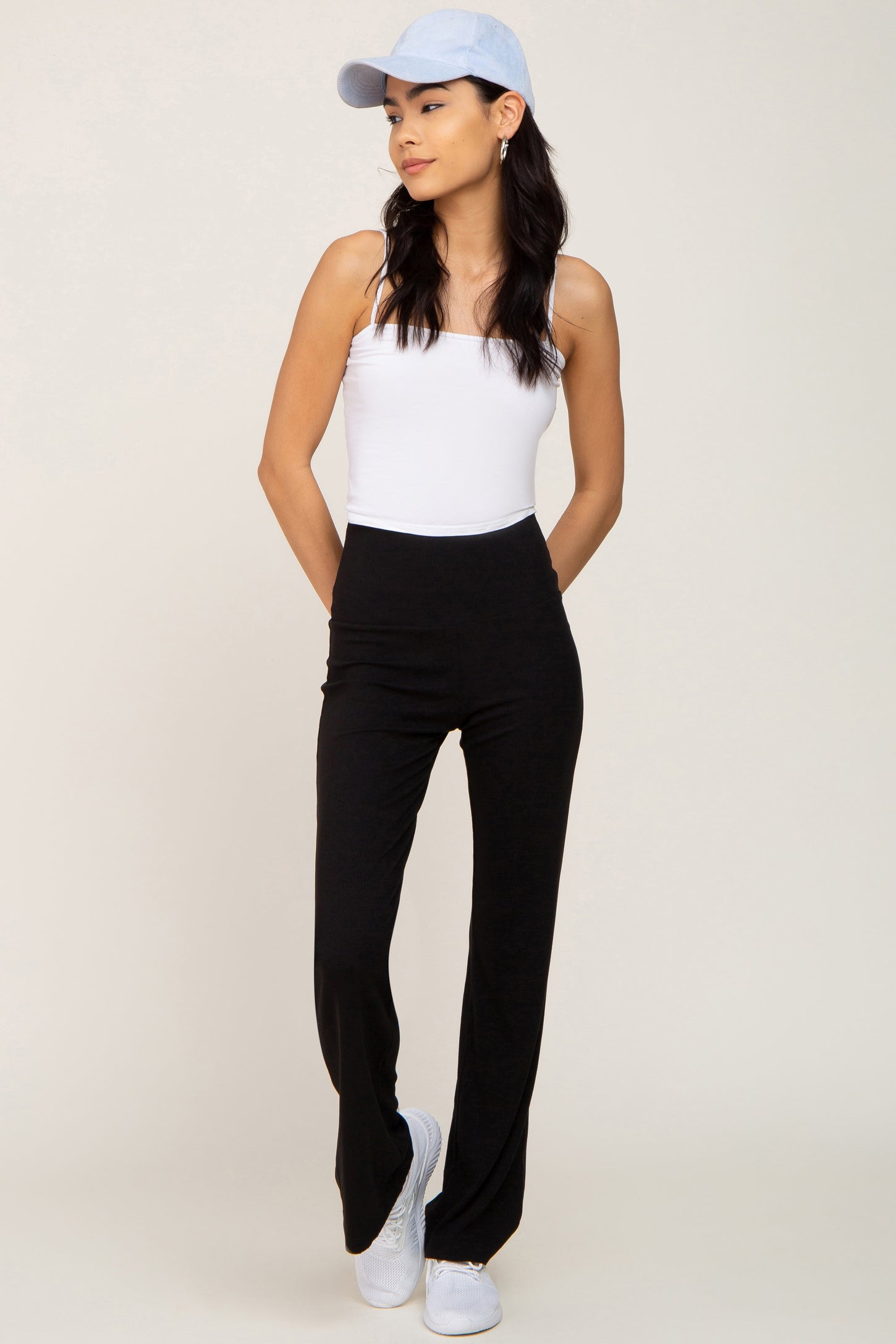 Black Ribbed Flare Pants